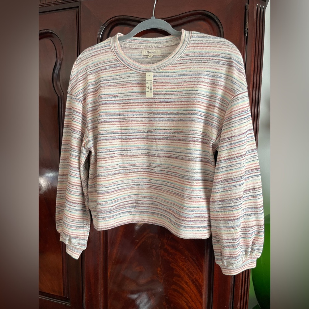 Madewell Bubble-Sleeve Crop Top in Rainbow Stripe Size M